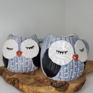 Lot de 2 tasses café céramique cozy hibou sculpté 300 ml, owl coffee mug